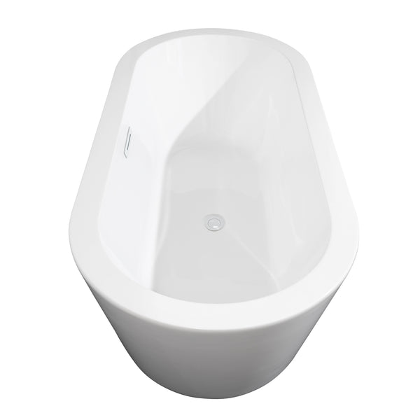 Wyndham Collection Mermaid 67 Inch Freestanding Bathtub in White with Floor Mounted Faucet, Drain and Overflow Trim - Luxe Bathroom Vanities