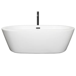 Wyndham Collection Mermaid 71 Inch Freestanding Bathtub in White with Floor Mounted Faucet, Drain and Overflow Trim in Matte Black - Luxe Bathroom Vanities