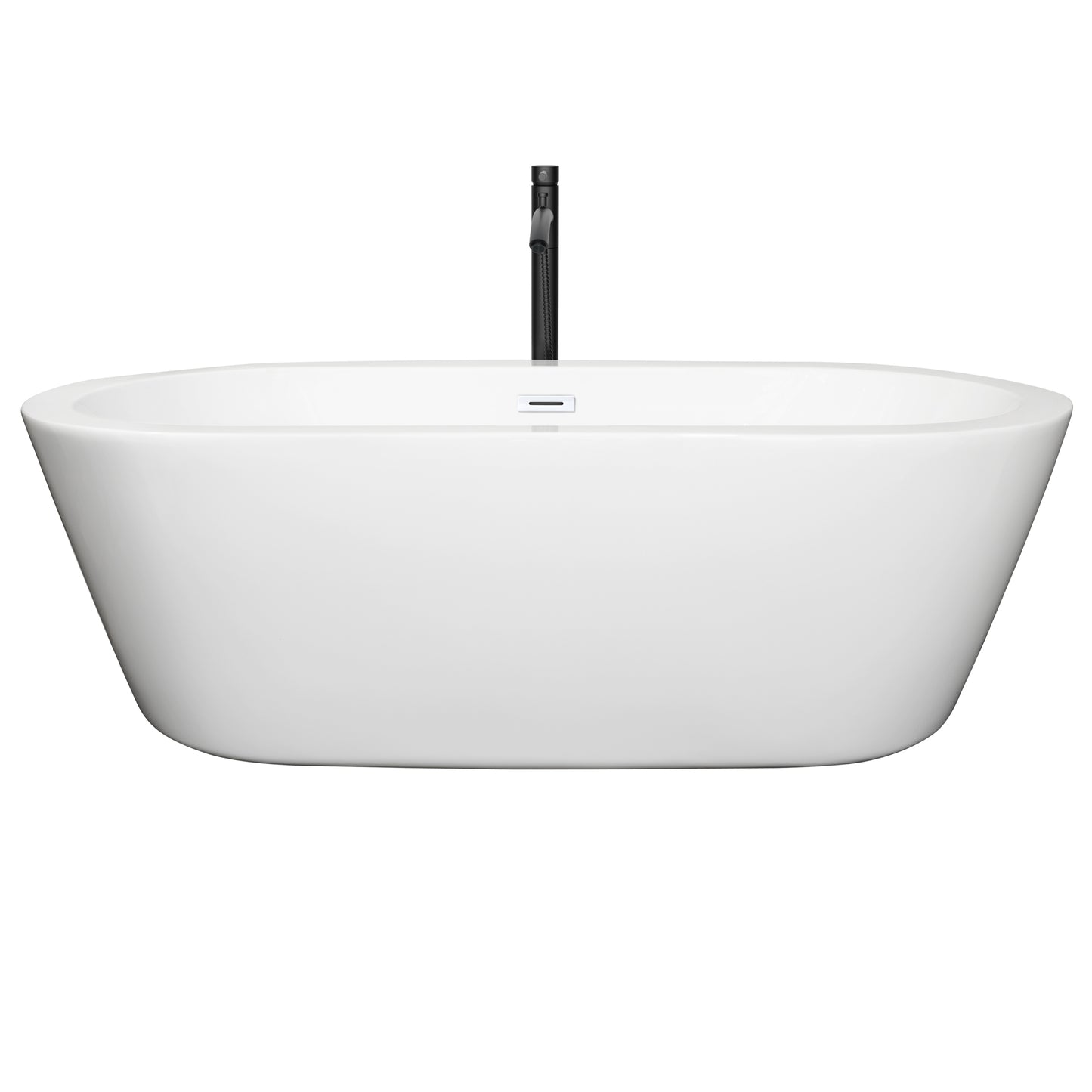 Wyndham Collection Mermaid 71 Inch Freestanding Bathtub in White with Floor Mounted Faucet, Drain and Overflow Trim - Luxe Bathroom Vanities