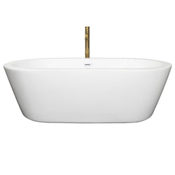 Wyndham Collection Mermaid 71 Inch Freestanding Bathtub in White with Floor Mounted Faucet, Drain and Overflow Trim - Luxe Bathroom Vanities