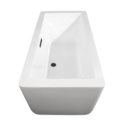 Wyndham Collection Laura 59 Inch Freestanding Bathtub in White with Floor Mounted Faucet, Drain and Overflow Trim in Matte Black - Luxe Bathroom Vanities