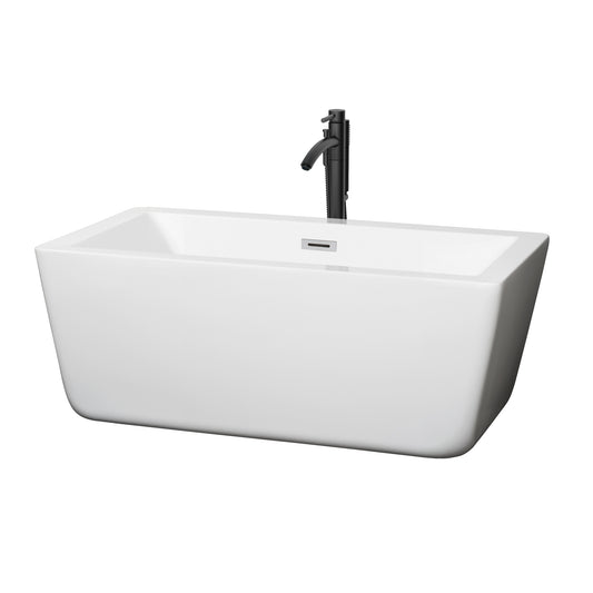 Wyndham Collection Laura 59 Inch Freestanding Bathtub in White with Floor Mounted Faucet, Drain and Overflow Trim - Luxe Bathroom Vanities