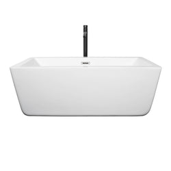 Wyndham Collection Laura 59 Inch Freestanding Bathtub in White with Floor Mounted Faucet, Drain and Overflow Trim - Luxe Bathroom Vanities