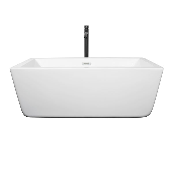 Wyndham Collection Laura 59 Inch Freestanding Bathtub in White with Floor Mounted Faucet, Drain and Overflow Trim - Luxe Bathroom Vanities