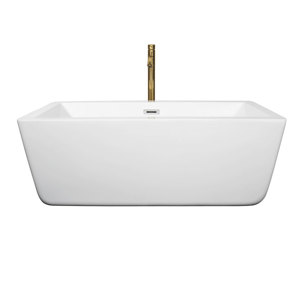 Wyndham Collection Laura 59 Inch Freestanding Bathtub in White with Floor Mounted Faucet, Drain and Overflow Trim - Luxe Bathroom Vanities