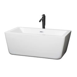 Wyndham Collection Laura 59 Inch Freestanding Bathtub in White with Floor Mounted Faucet, Drain and Overflow Trim - Luxe Bathroom Vanities