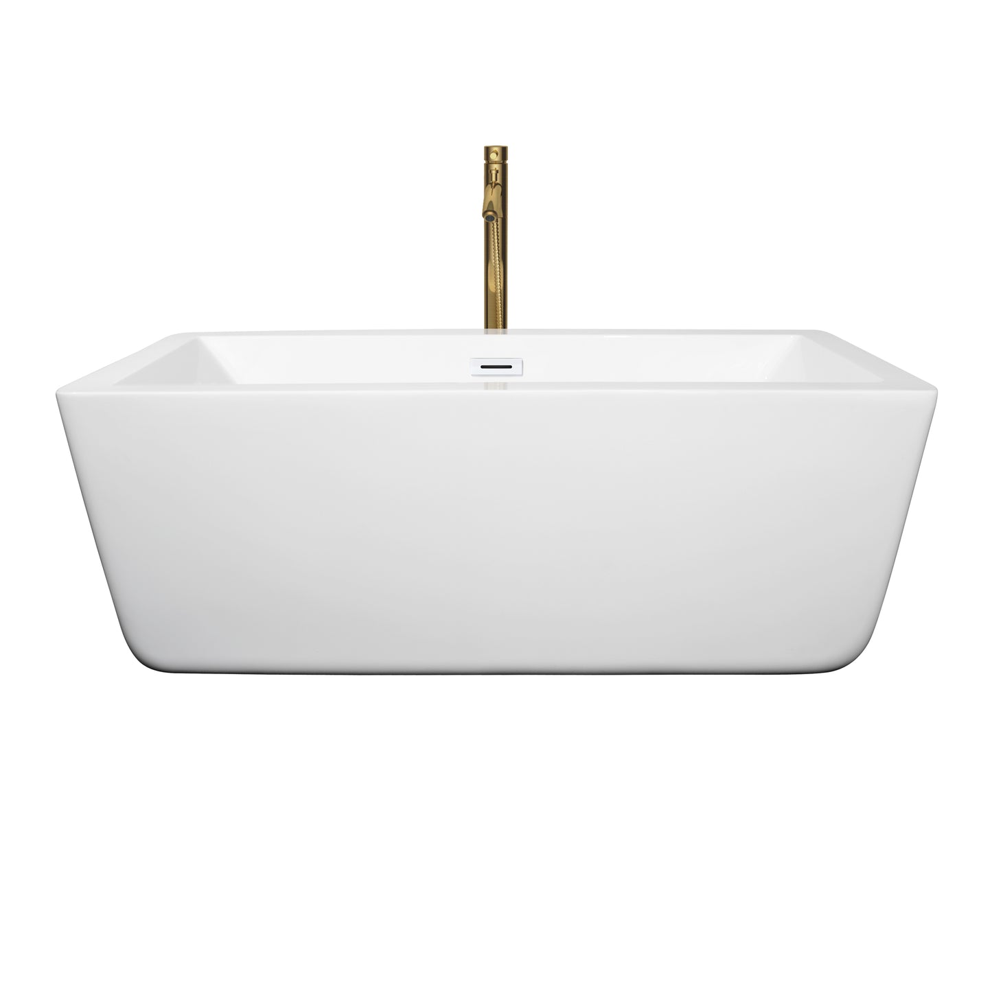 Wyndham Collection Laura 59 Inch Freestanding Bathtub in White with Floor Mounted Faucet, Drain and Overflow Trim - Luxe Bathroom Vanities