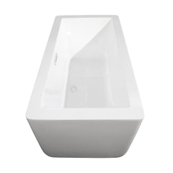 Wyndham Collection Laura 59 Inch Freestanding Bathtub in White with Floor Mounted Faucet, Drain and Overflow Trim - Luxe Bathroom Vanities