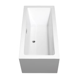 Wyndham Collection Melody 60 Inch Freestanding Bathtub in White with Floor Mounted Faucet, Drain and Overflow Trim - Luxe Bathroom Vanities