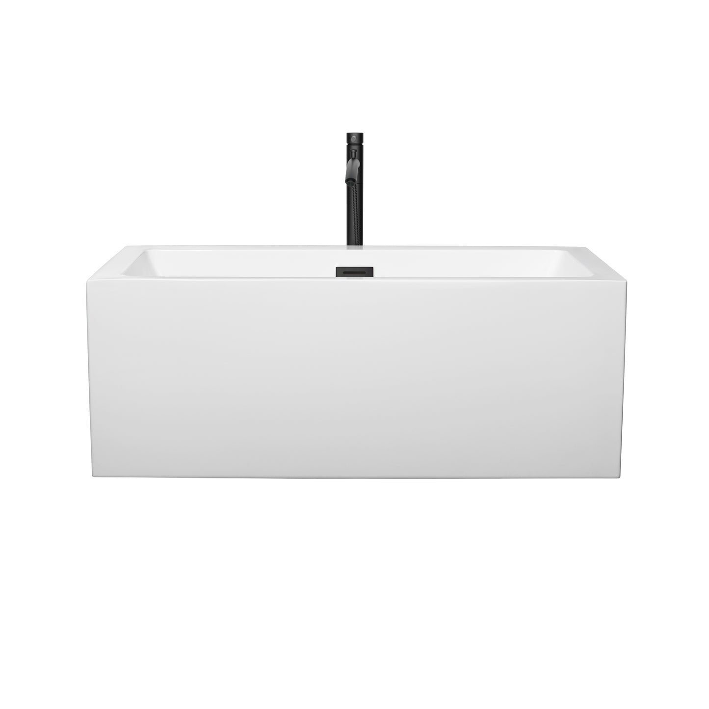 Wyndham Collection Melody 60 Inch Freestanding Bathtub in White with Floor Mounted Faucet, Drain and Overflow Trim in Matte Black - Luxe Bathroom Vanities