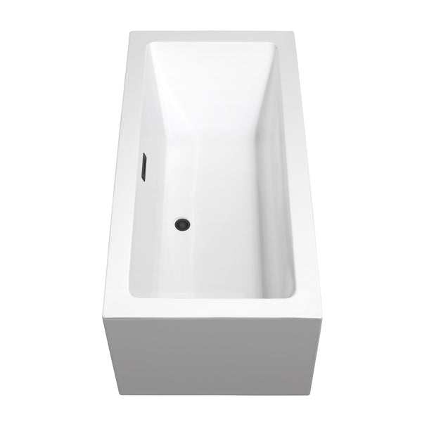 Wyndham Collection Melody 60 Inch Freestanding Bathtub in White with Floor Mounted Faucet, Drain and Overflow Trim in Matte Black - Luxe Bathroom Vanities