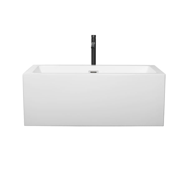 Wyndham Collection Melody 60 Inch Freestanding Bathtub in White with Floor Mounted Faucet, Drain and Overflow Trim - Luxe Bathroom Vanities