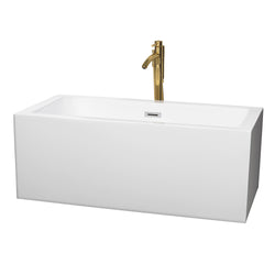 Wyndham Collection Melody 60 Inch Freestanding Bathtub in White with Floor Mounted Faucet, Drain and Overflow Trim - Luxe Bathroom Vanities