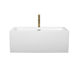 Wyndham Collection Melody 60 Inch Freestanding Bathtub in White with Floor Mounted Faucet, Drain and Overflow Trim - Luxe Bathroom Vanities