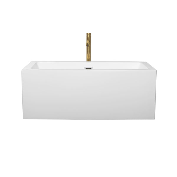 Wyndham Collection Melody 60 Inch Freestanding Bathtub in White with Floor Mounted Faucet, Drain and Overflow Trim - Luxe Bathroom Vanities
