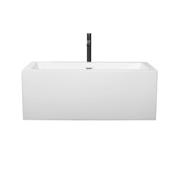 Wyndham Collection Melody 60 Inch Freestanding Bathtub in White with Floor Mounted Faucet, Drain and Overflow Trim - Luxe Bathroom Vanities