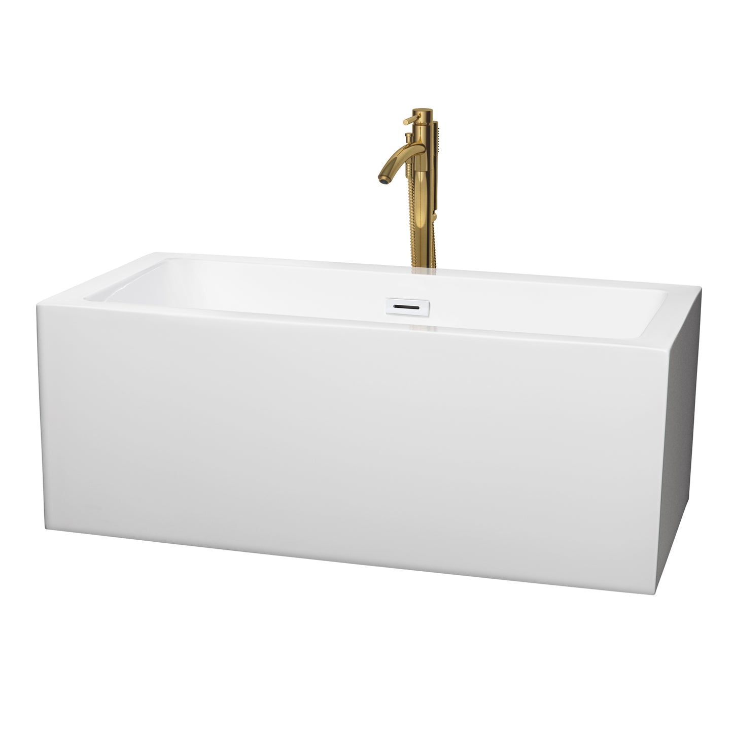 Wyndham Collection Melody 60 Inch Freestanding Bathtub in White with Floor Mounted Faucet, Drain and Overflow Trim - Luxe Bathroom Vanities