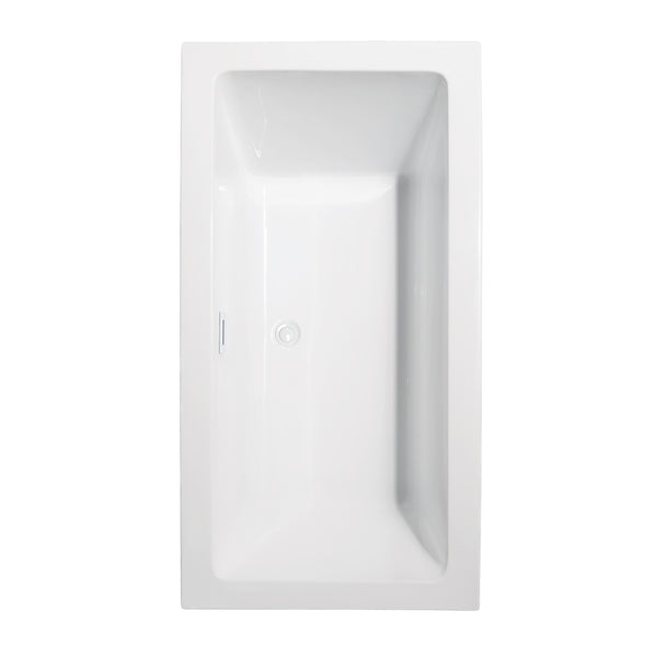Wyndham Collection Melody 60 Inch Freestanding Bathtub in White with Floor Mounted Faucet, Drain and Overflow Trim - Luxe Bathroom Vanities