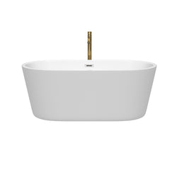 Wyndham Collection Carissa 60 Inch Freestanding Bathtub in White with Floor Mounted Faucet, Drain and Overflow Trim - Luxe Bathroom Vanities