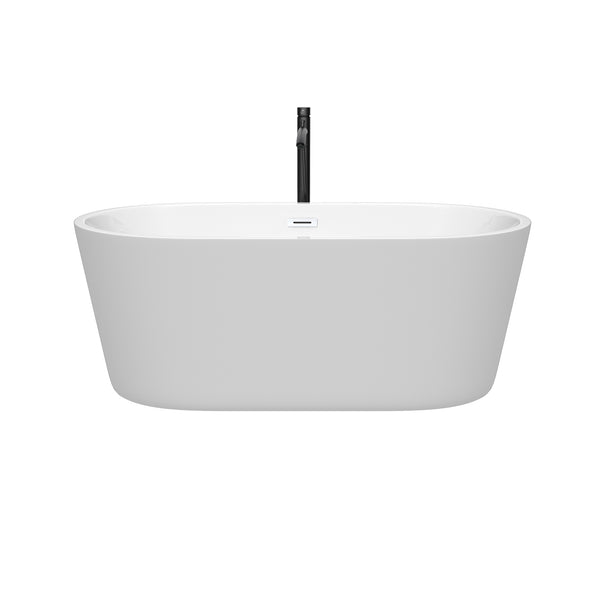 Wyndham Collection Carissa 60 Inch Freestanding Bathtub in White with Floor Mounted Faucet, Drain and Overflow Trim - Luxe Bathroom Vanities