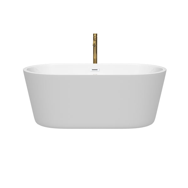 Wyndham Collection Carissa 60 Inch Freestanding Bathtub in White with Floor Mounted Faucet, Drain and Overflow Trim - Luxe Bathroom Vanities