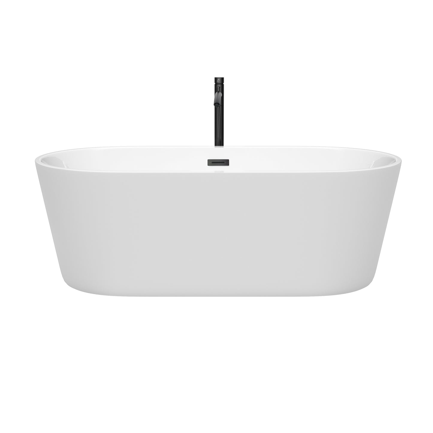 Wyndham Collection Carissa 67 Inch Freestanding Bathtub in White with Floor Mounted Faucet, Drain and Overflow Trim in Matte Black - Luxe Bathroom Vanities