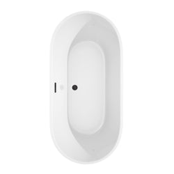 Wyndham Collection Carissa 67 Inch Freestanding Bathtub in White with Floor Mounted Faucet, Drain and Overflow Trim in Matte Black - Luxe Bathroom Vanities