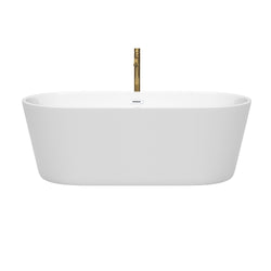 Wyndham Collection Carissa 67 Inch Freestanding Bathtub in White with Floor Mounted Faucet, Drain and Overflow Trim - Luxe Bathroom Vanities