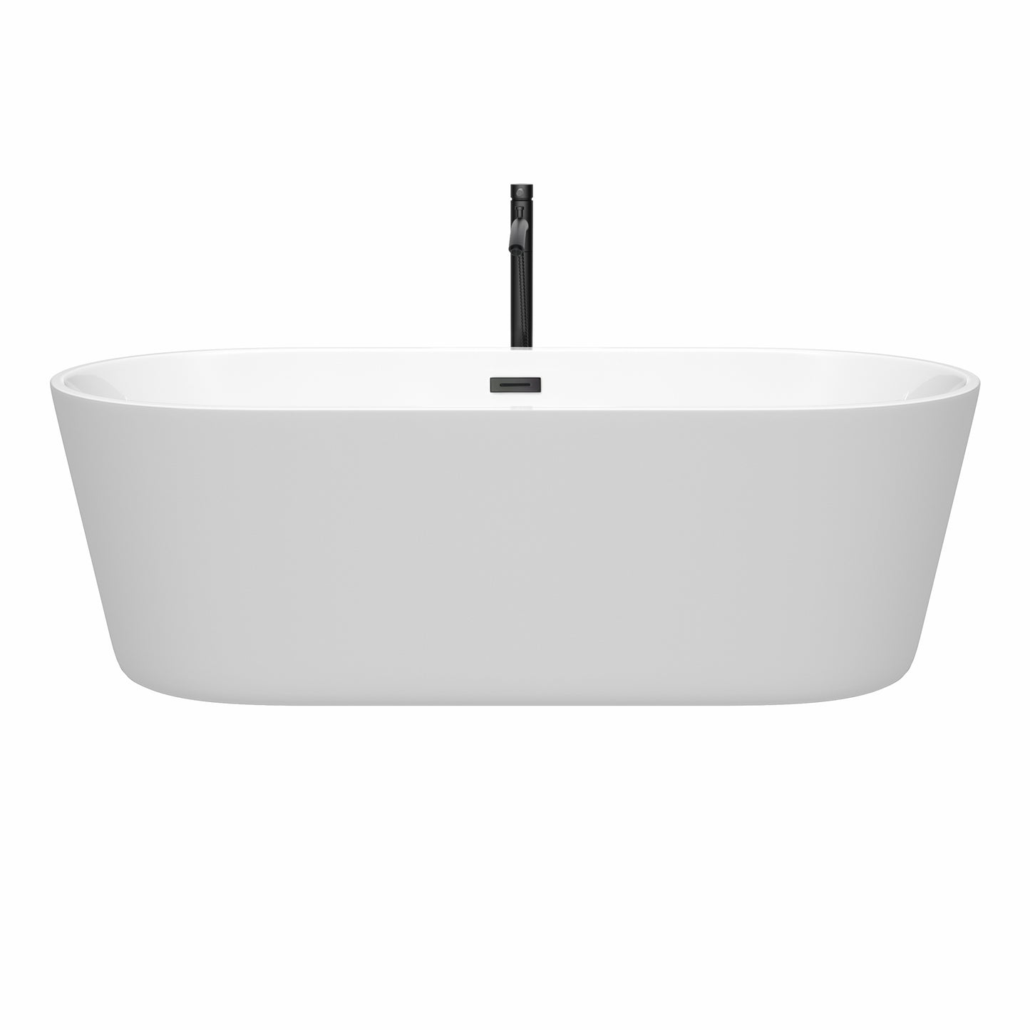 Wyndham Collection Carissa 71 Inch Freestanding Bathtub in White with Floor Mounted Faucet, Drain and Overflow Trim in Matte Black - Luxe Bathroom Vanities