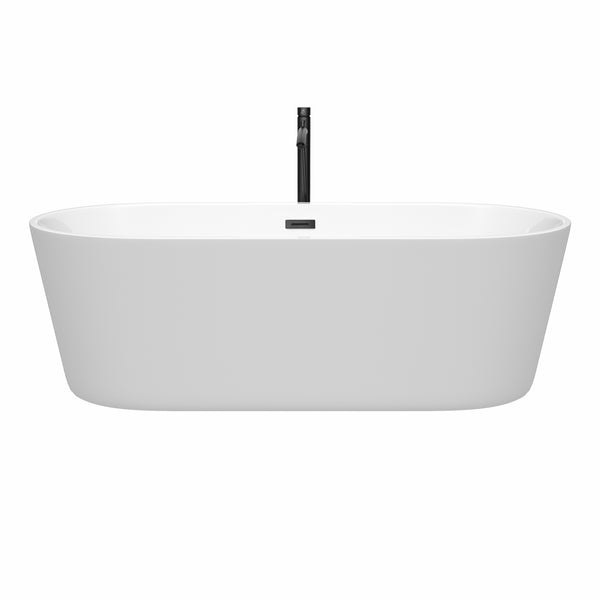 Wyndham Collection Carissa 71 Inch Freestanding Bathtub in White with Floor Mounted Faucet, Drain and Overflow Trim in Matte Black - Luxe Bathroom Vanities