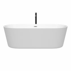 Wyndham Collection Carissa 71 Inch Freestanding Bathtub in White with Floor Mounted Faucet, Drain and Overflow Trim - Luxe Bathroom Vanities