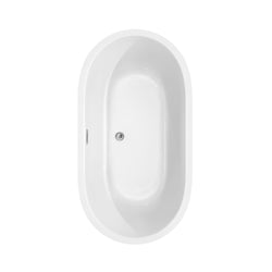 Wyndham Collection Juliette 60 Inch Freestanding Bathtub in White with Floor Mounted Faucet,  Drain and Overflow Trim - Luxe Bathroom Vanities