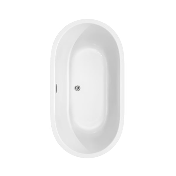 Wyndham Collection Juliette 60 Inch Freestanding Bathtub in White with Floor Mounted Faucet,  Drain and Overflow Trim - Luxe Bathroom Vanities
