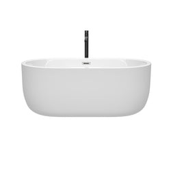 Wyndham Collection Juliette 60 Inch Freestanding Bathtub in White with Floor Mounted Faucet,  Drain and Overflow Trim - Luxe Bathroom Vanities