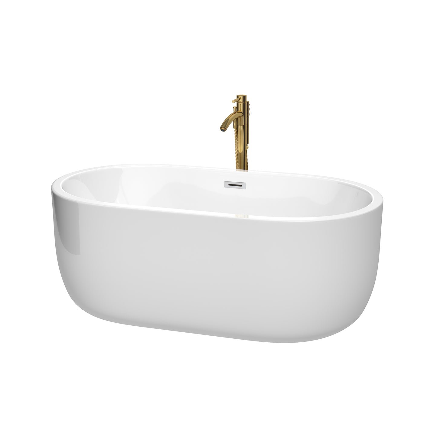 Wyndham Collection Juliette 60 Inch Freestanding Bathtub in White with Floor Mounted Faucet,  Drain and Overflow Trim - Luxe Bathroom Vanities