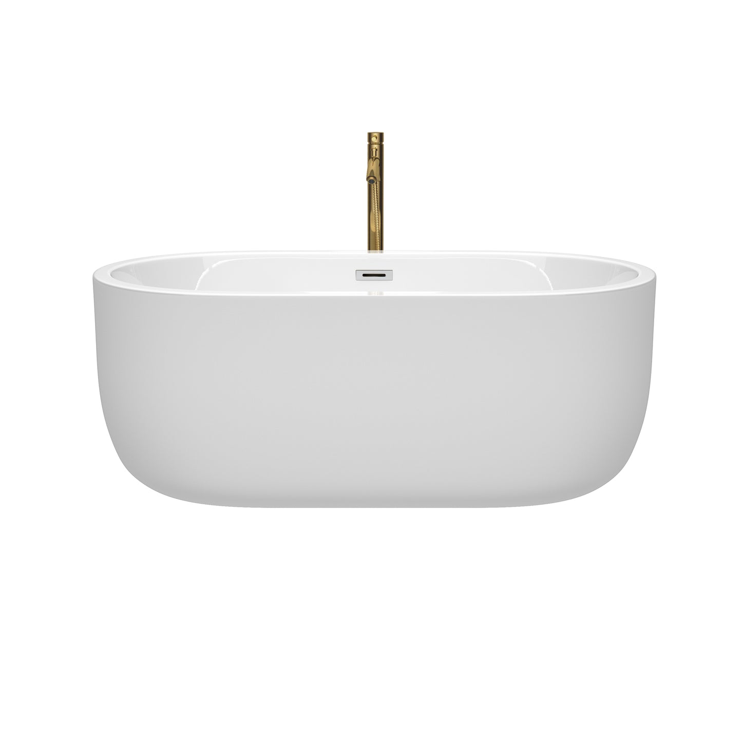 Wyndham Collection Juliette 60 Inch Freestanding Bathtub in White with Floor Mounted Faucet,  Drain and Overflow Trim - Luxe Bathroom Vanities