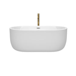 Wyndham Collection Juliette 60 Inch Freestanding Bathtub in White with Floor Mounted Faucet,  Drain and Overflow Trim - Luxe Bathroom Vanities