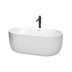 Wyndham Collection Juliette 60 Inch Freestanding Bathtub in White with Floor Mounted Faucet,  Drain and Overflow Trim - Luxe Bathroom Vanities