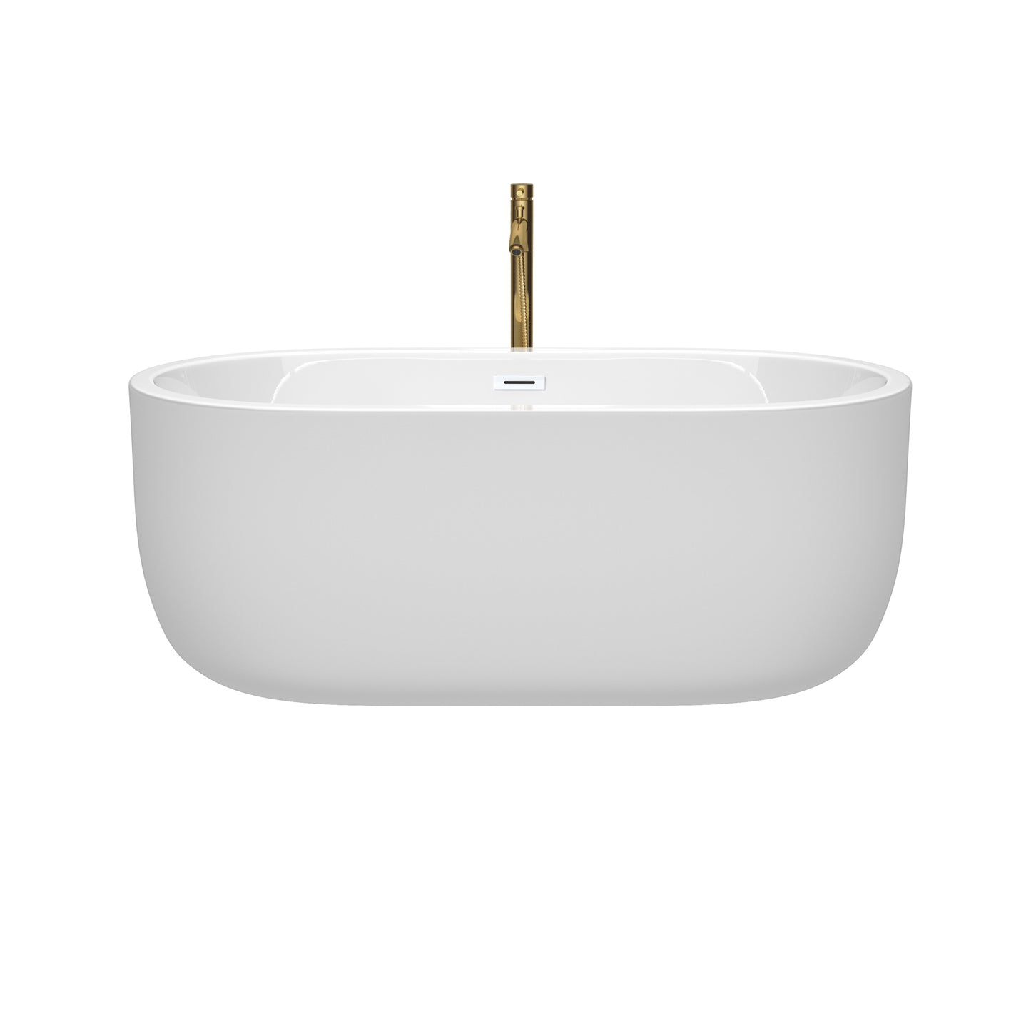 Wyndham Collection Juliette 60 Inch Freestanding Bathtub in White with Floor Mounted Faucet,  Drain and Overflow Trim - Luxe Bathroom Vanities