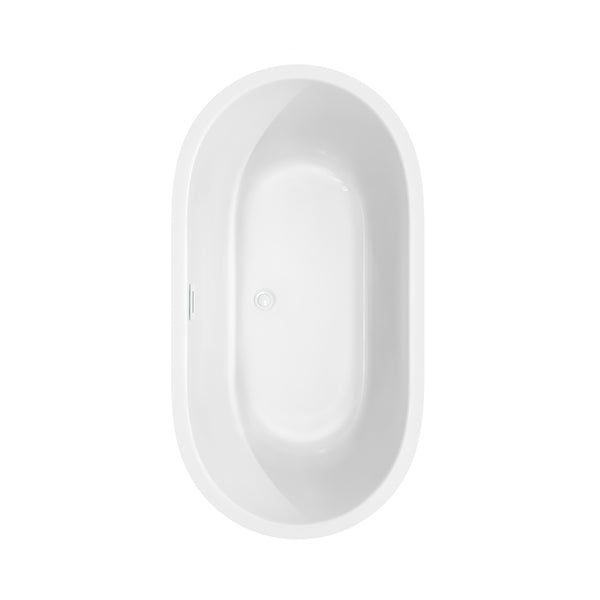Wyndham Collection Juliette 60 Inch Freestanding Bathtub in White with Floor Mounted Faucet,  Drain and Overflow Trim - Luxe Bathroom Vanities