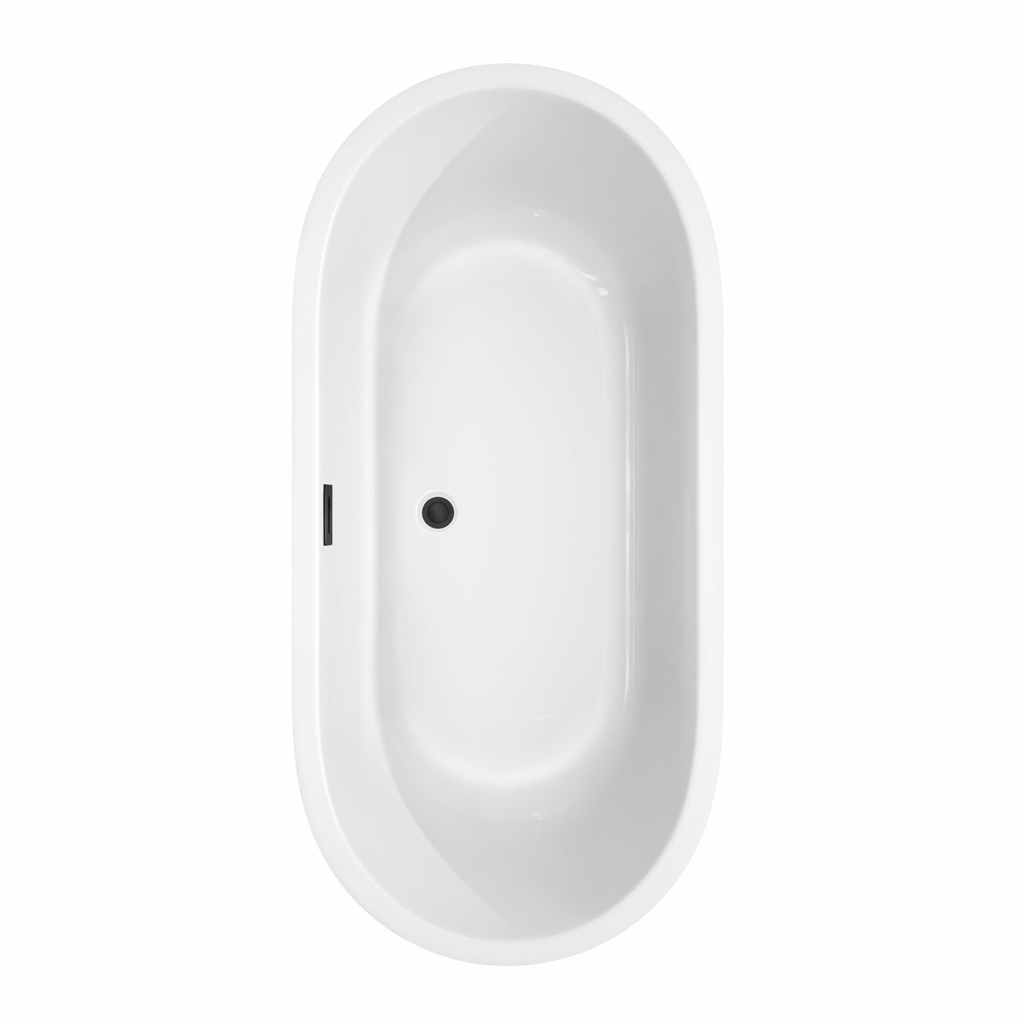 Wyndham Collection Juliette 67 Inch Freestanding Bathtub in White with Floor Mounted Faucet, Drain and Overflow Trim in Matte Black - Luxe Bathroom Vanities