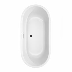 Wyndham Collection Juliette 67 Inch Freestanding Bathtub in White with Floor Mounted Faucet, Drain and Overflow Trim in Matte Black - Luxe Bathroom Vanities