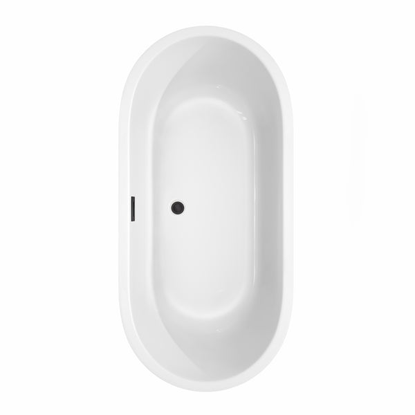 Wyndham Collection Juliette 67 Inch Freestanding Bathtub in White with Floor Mounted Faucet, Drain and Overflow Trim in Matte Black - Luxe Bathroom Vanities