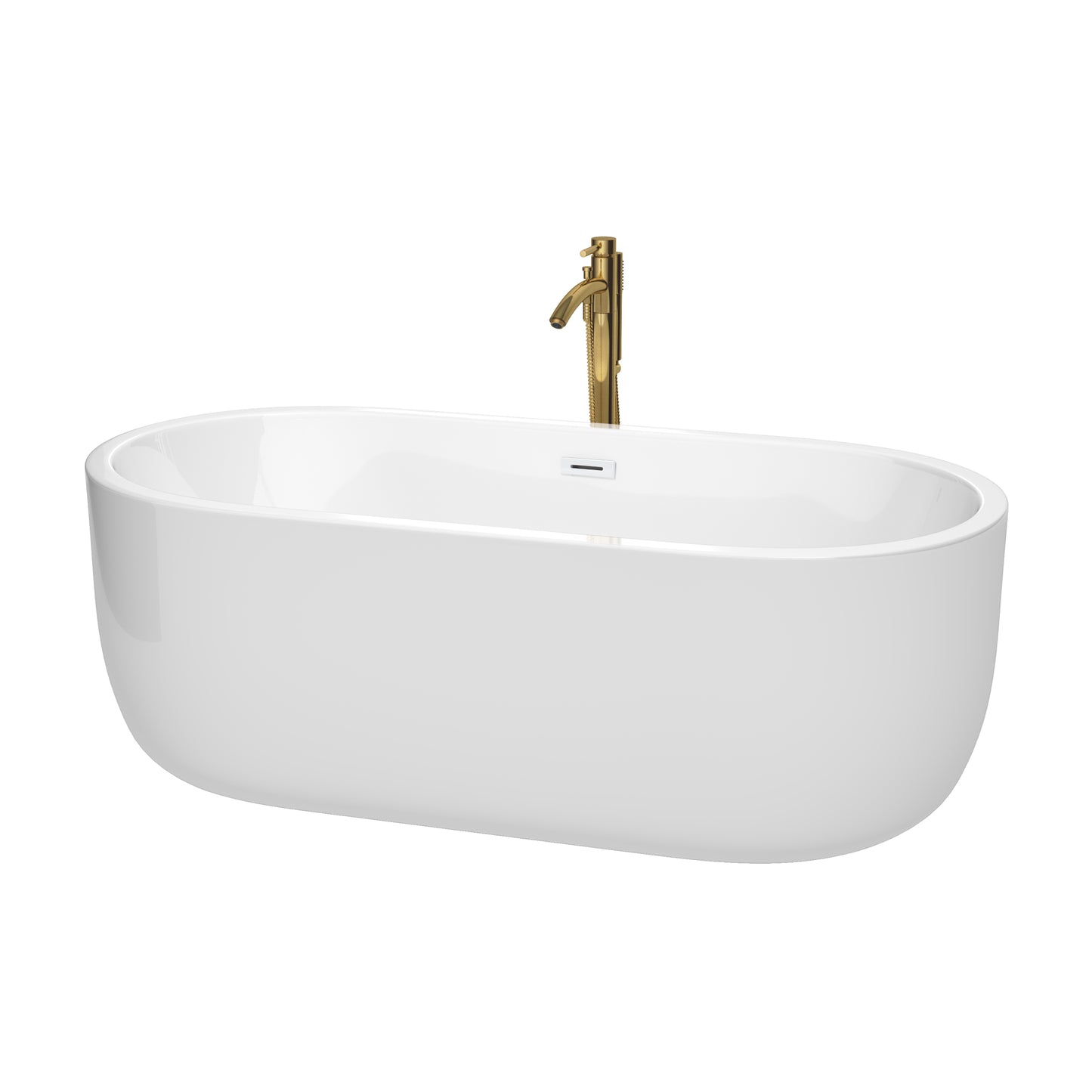 Wyndham Collection Juliette 67 Inch Freestanding Bathtub in White with Floor Mounted Faucet, Drain and Overflow Trim - Luxe Bathroom Vanities