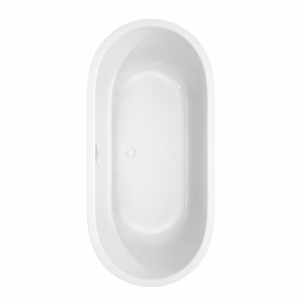 Wyndham Collection Juliette 67 Inch Freestanding Bathtub in White with Floor Mounted Faucet, Drain and Overflow Trim - Luxe Bathroom Vanities