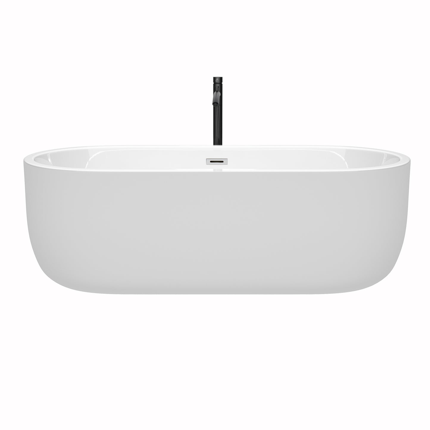 Wyndham Collection Juliette 71 Inch Freestanding Bathtub in White with Floor Mounted Faucet, Drain and Overflow Trim - Luxe Bathroom Vanities
