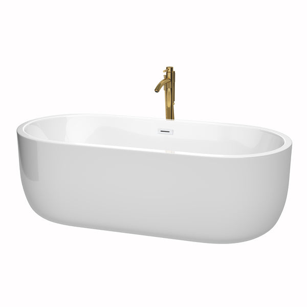Wyndham Collection Juliette 71 Inch Freestanding Bathtub in White with Floor Mounted Faucet, Drain and Overflow Trim - Luxe Bathroom Vanities