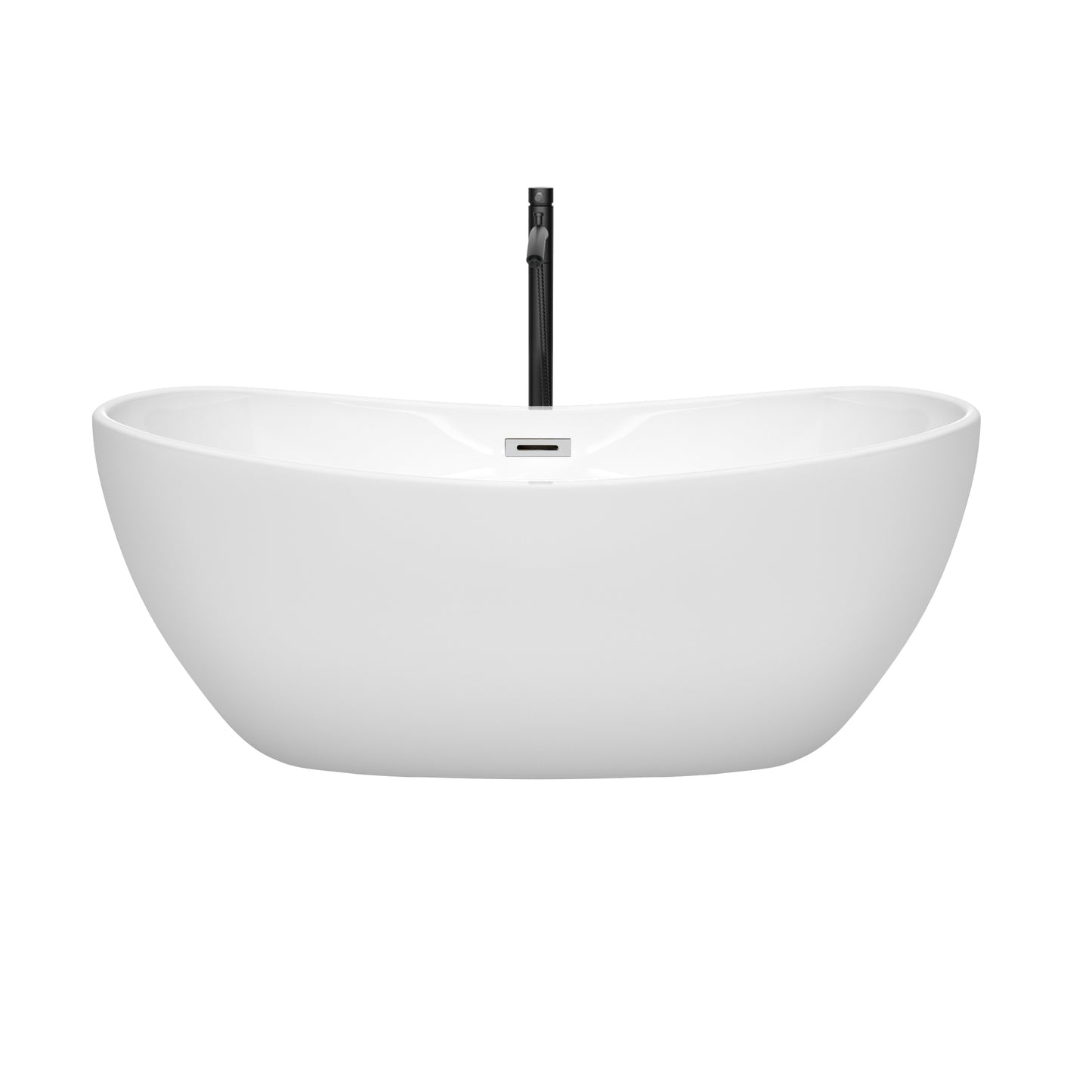 Wyndham Collection Rebecca 60 Inch Freestanding Bathtub in White with Floor Mounted Faucet, Drain and Overflow Trim - Luxe Bathroom Vanities