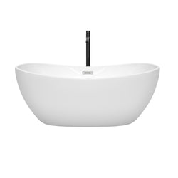 Wyndham Collection Rebecca 60 Inch Freestanding Bathtub in White with Floor Mounted Faucet, Drain and Overflow Trim - Luxe Bathroom Vanities