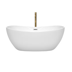 Wyndham Collection Rebecca 60 Inch Freestanding Bathtub in White with Floor Mounted Faucet, Drain and Overflow Trim - Luxe Bathroom Vanities